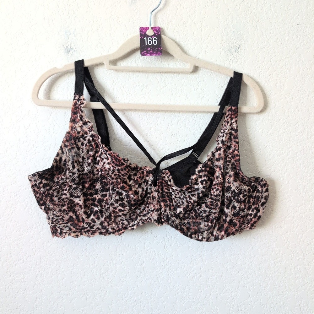 Torrid Lace Plunge Leopard Print Bra 40D Lingerie Animal Print